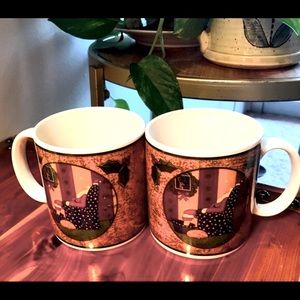 Two VTG 2001 Warren Kimble Holiday Cheer Coffee Cups Mugs for Sakura div Oneida